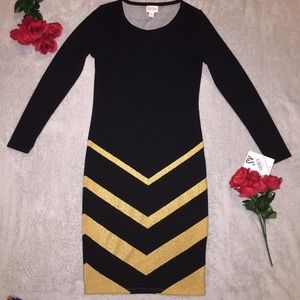XS LuLaRoe Elegant Debbie Dress Black & Gold